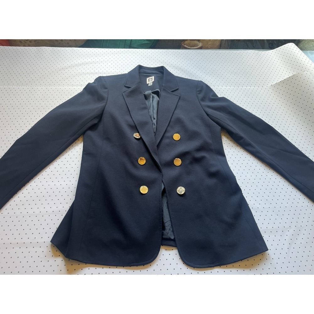 Anne Klein Navy Military Gold Button Blazer Jacket Double Breasted Tailored Med